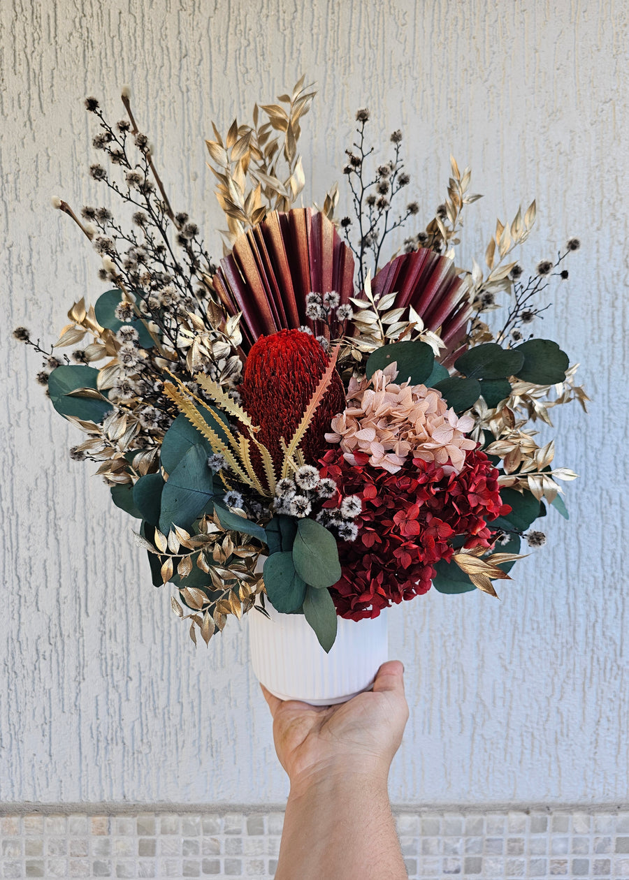 Valentine Everlasting Dry Floral Arrangement in Vase (gold tones)