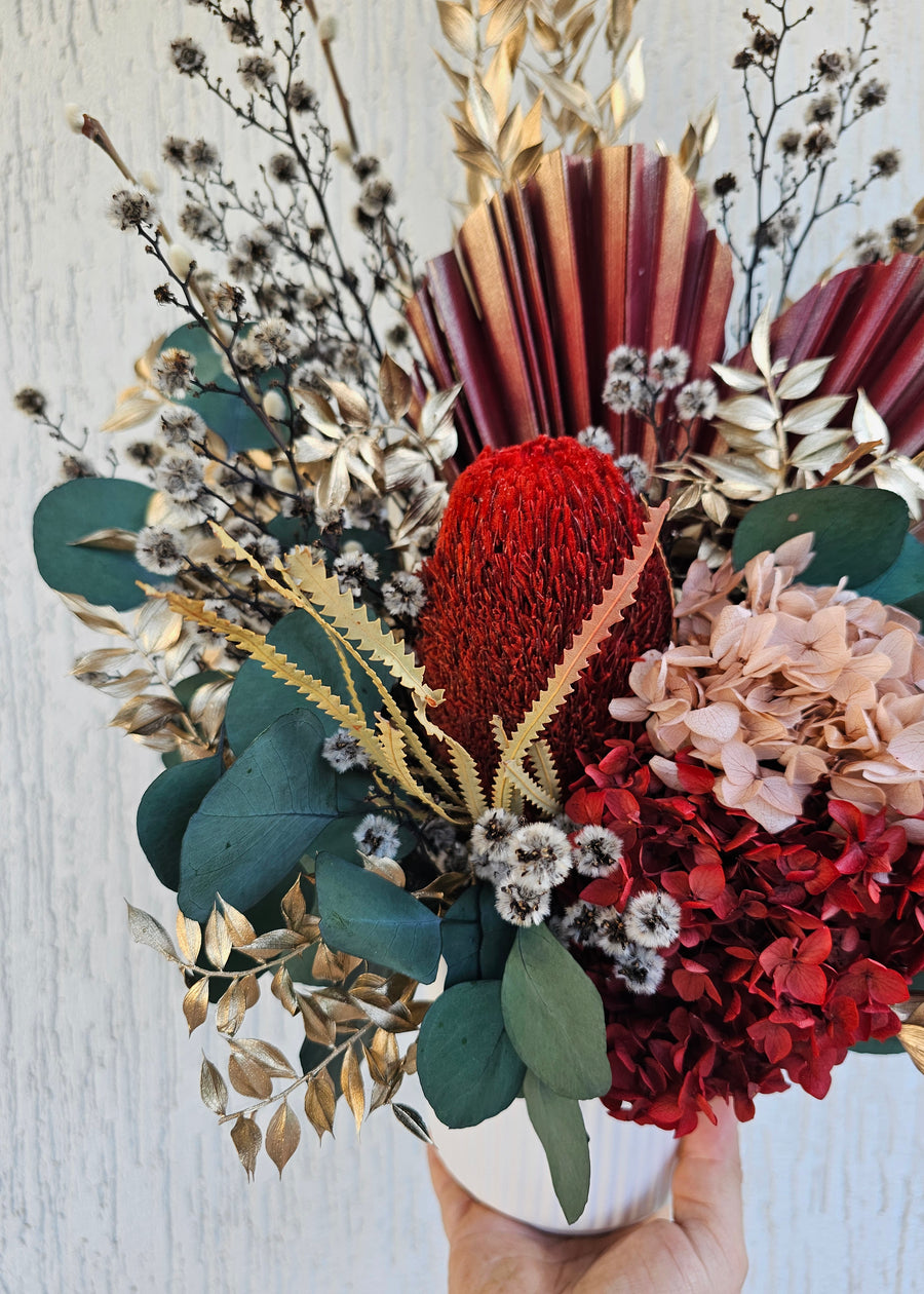 Valentine Everlasting Dry Floral Arrangement in Vase (gold tones)